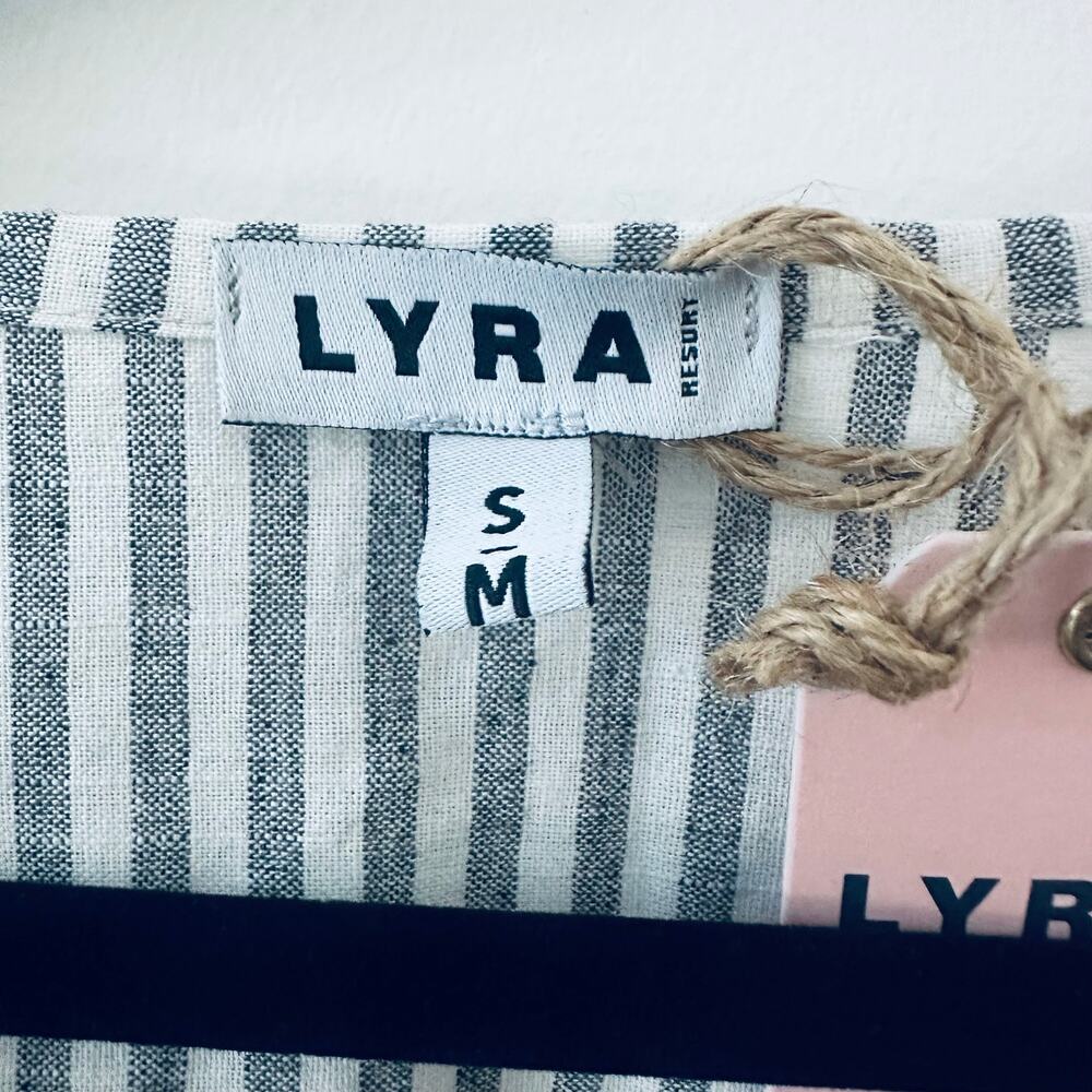 Lyra Kaftan Midi Dress Women's Size Small Grey Striped Short Sleeves V-Neck - Picture 5 of 7
